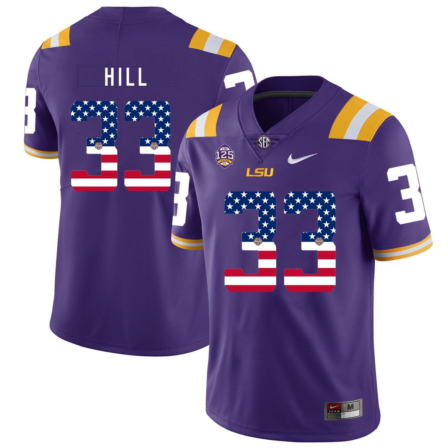 Men LSU Tigers 33 Hill Purple Flag Customized NCAA Jerseys